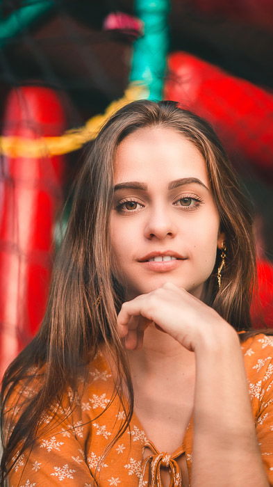 A portrait of a female model shot with a wireless flash trigger