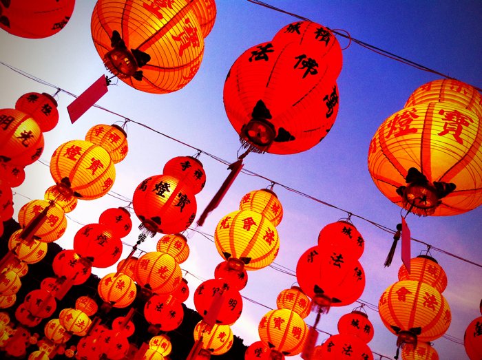 Chinese lanterns in Malaysia shot from a worm's eye perspective with a smartphone