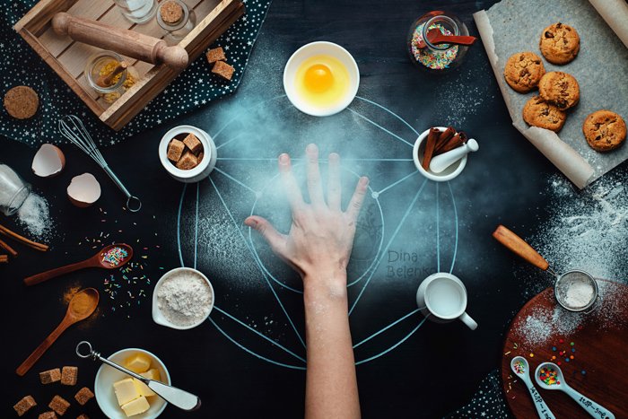 An alchemist themed still life using creative cookie photography