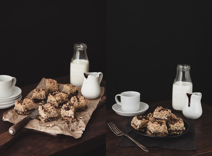 A dark and moody diptych featuring milk and cookies