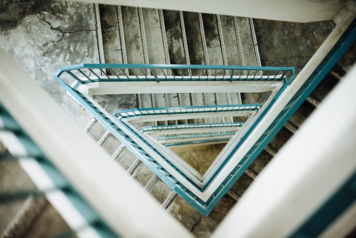 Looking dowqn through a multilayered staircase - form photography tips 