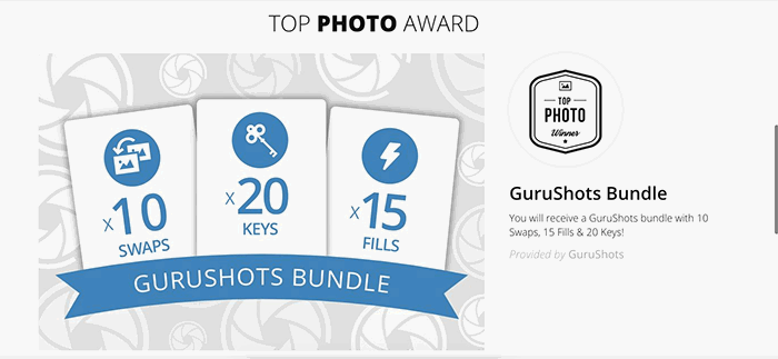 Screenshot from Gurushots photography website 'top photo award'