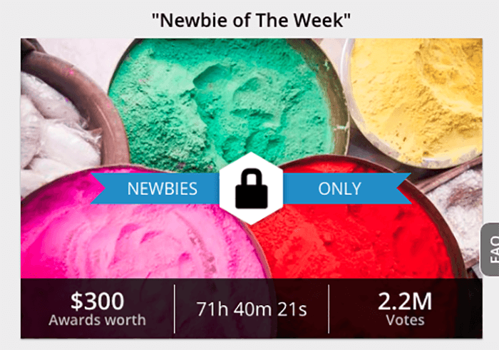 Screenshot from Gurushots photography website 'newbie of the week'