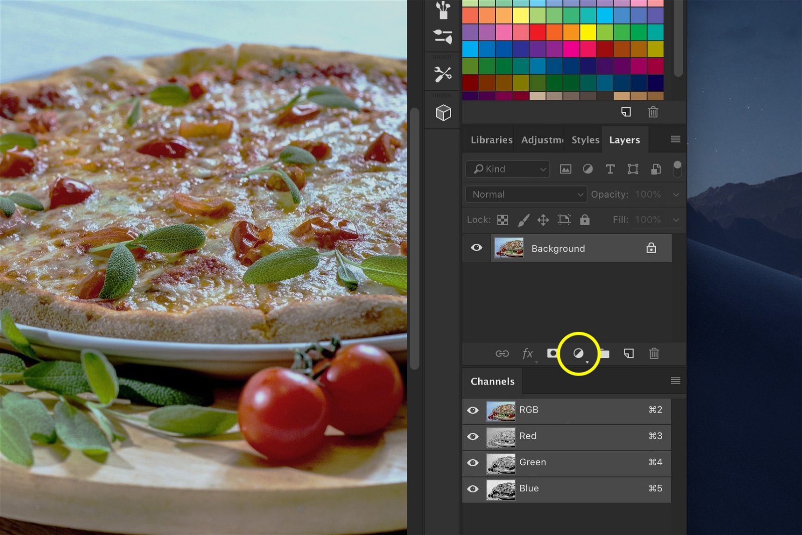 A screenshot showing how to edit food photography in Photoshop 