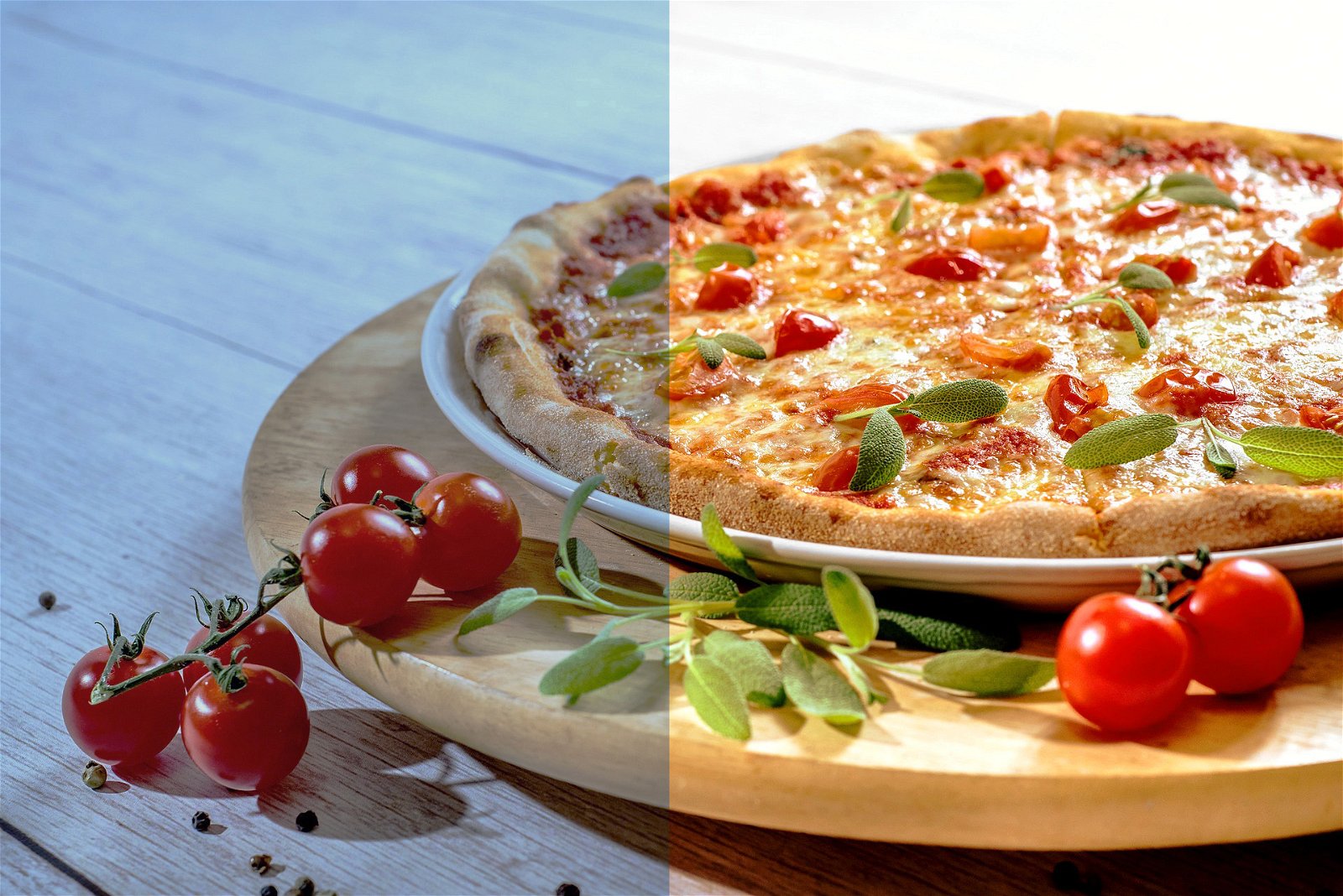 A before and after editing food photography in Photoshop screenshot