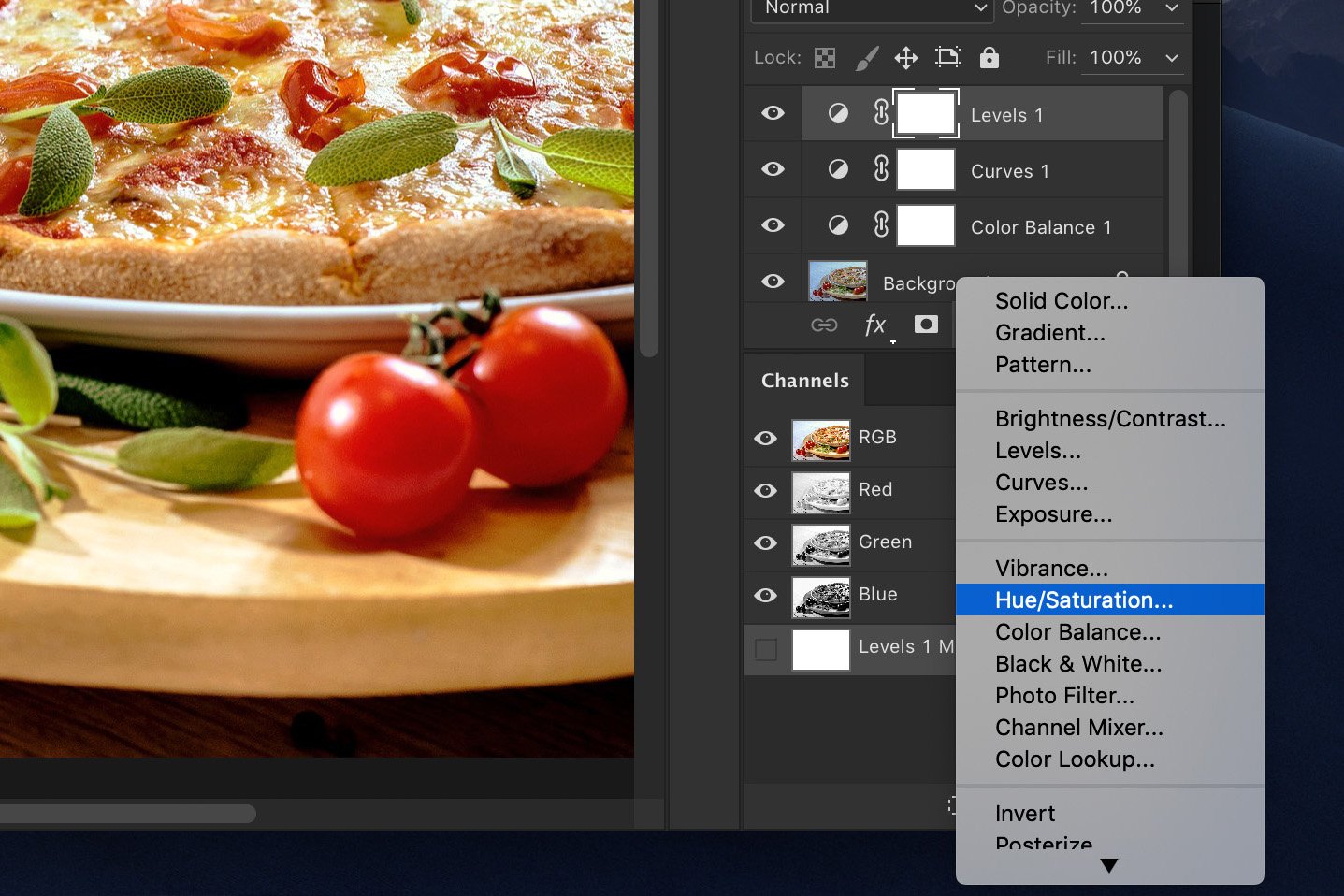 A screenshot showing how to edit food photography in Photoshop - Remove the Remaining Colour Cast 