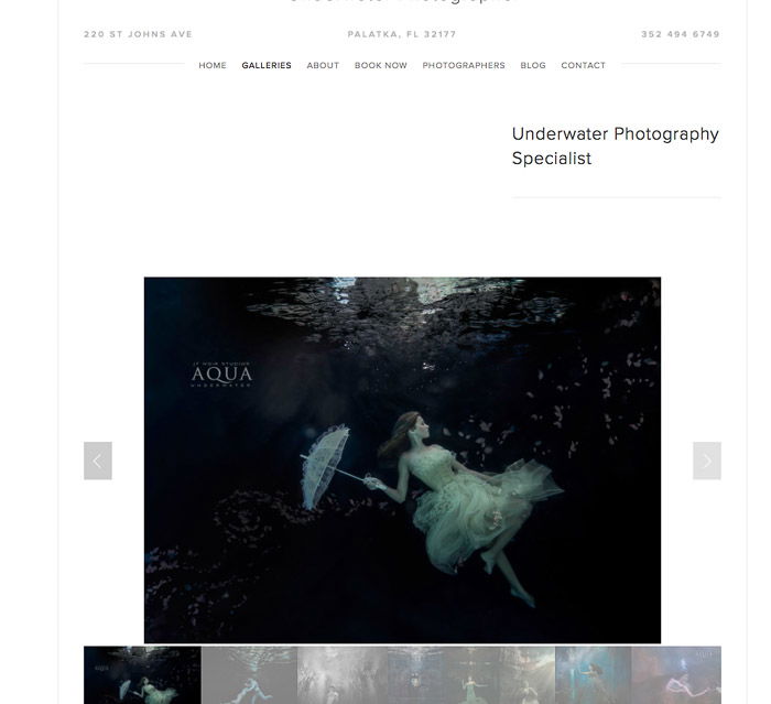 A screenshot of a mermaid photography website