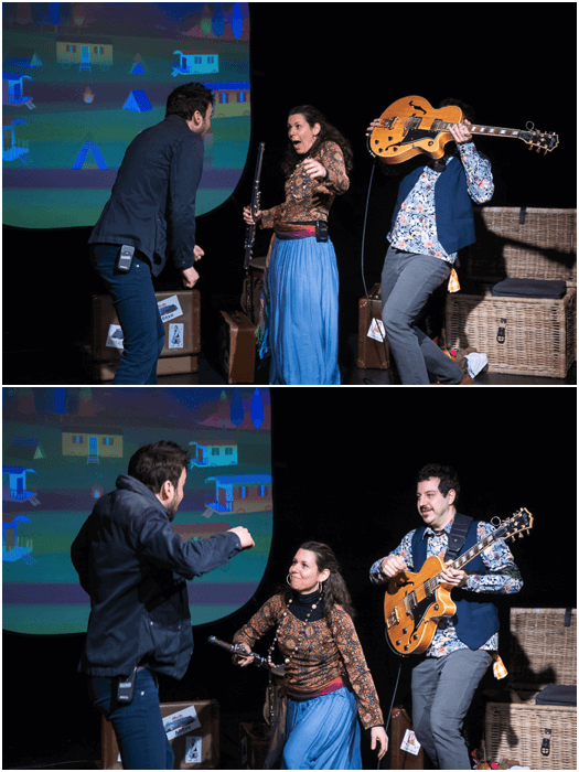 A theatre photography diptych of actors performing onstage