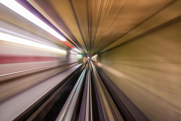 View of an underground tunnel in motion blur.