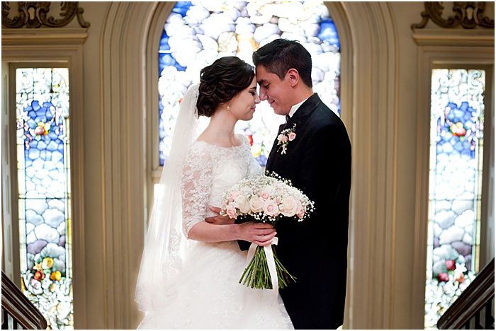 A wedding portrait diptych of the couple embracing - wedding flash photography