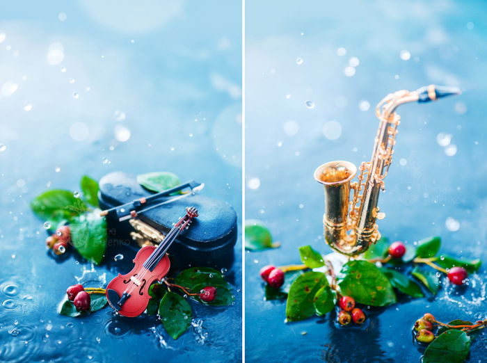 A rainy diptych of a musical themed still life - spring photos ideas