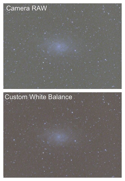 Astrophotography diptych the difference between the white balance obtained in Camera RAW and with the procedure