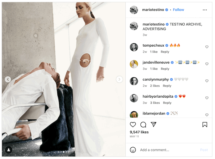 Ảnh chụp màn hình từ Instagram của Mario Testino