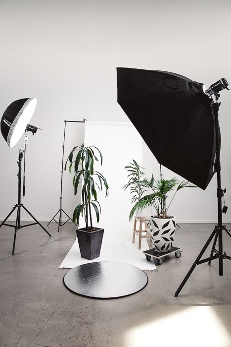 Studio lighting setup for a product photography business shoot