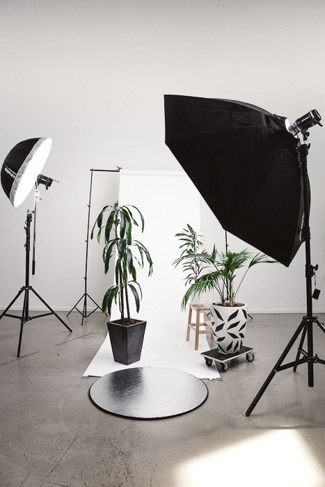 Studio lighting setup for a product photography business shoot