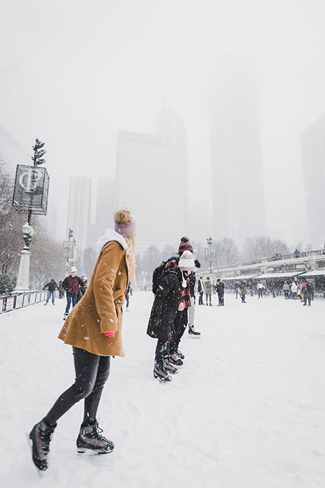 Outdoor skating photography of a group of people on the ice