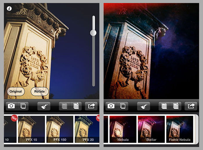A screenshot of the Picfx app for adding textures to photos - texture filters