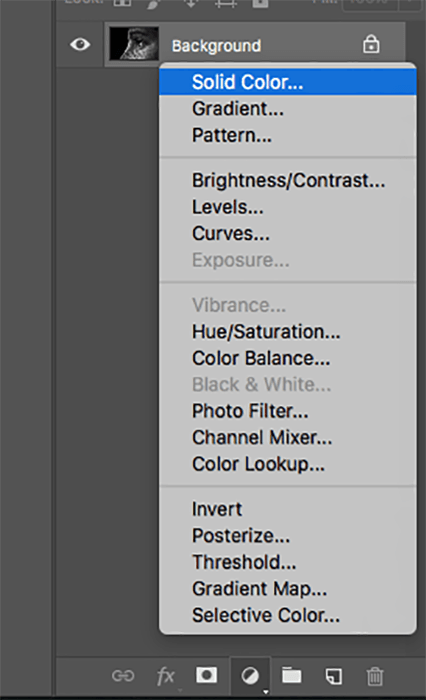 A screenshot showing how to colorize black and white photos in Photoshop - solid color