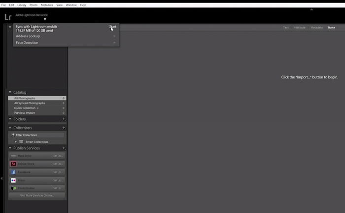 A screenshot showing how to sync Lightroom Mobile with your computer