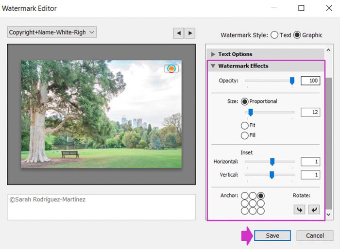 a screenshot of how to add lightroom watermark
