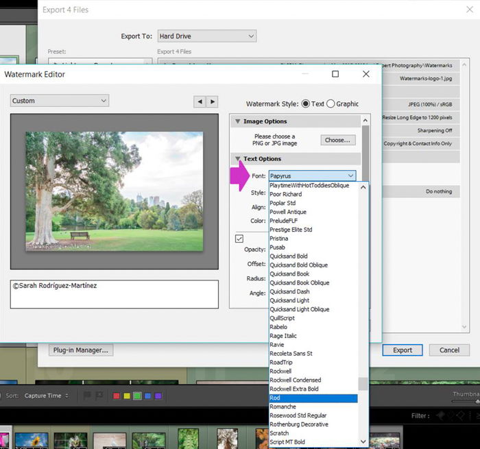 a screenshot showing how to add a watermark in lightroom - Personalize Your Watermarks Using the Different Options Lightroom Has to Offer
