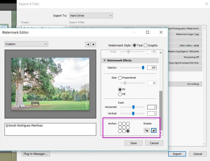 a screenshot showing how to add a watermark in lightroom 