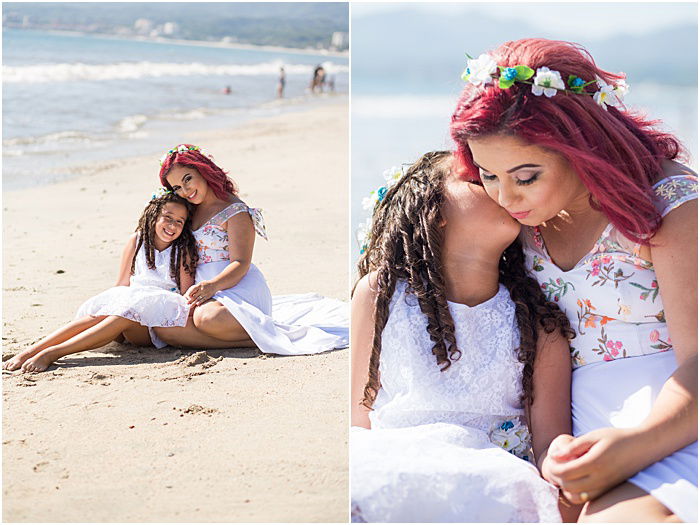 A diptych portrait of a mother and young daughter on the beach - mother daughter photoshoot