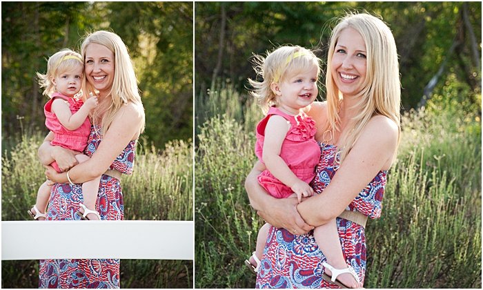 A diptych portrait of a mother and young daughter in a garden - mother daughter photoshoot