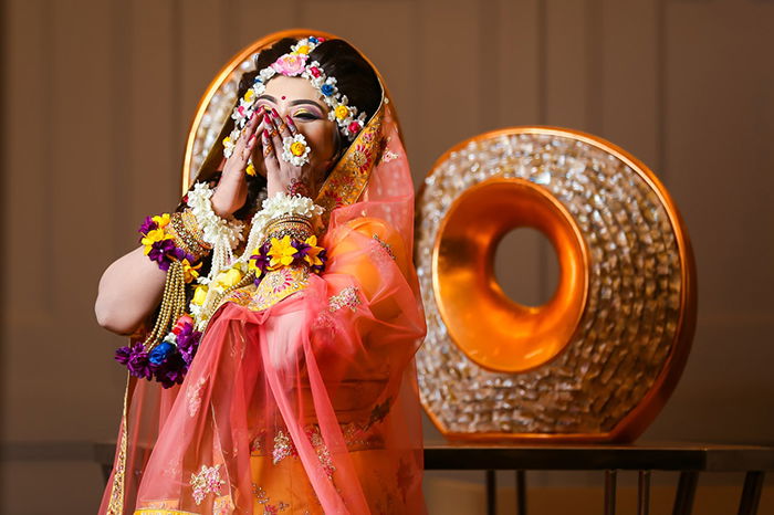 indian wedding photography bridge reacting spontaneously