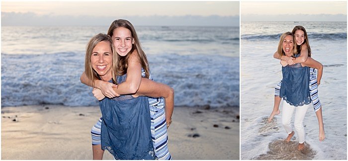 A diptych portrait of a mother and young daughter on the beach - mother daughter photoshoot