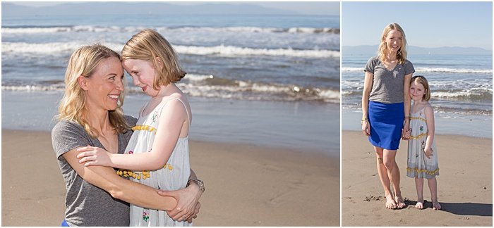 A diptych portrait of a mother and young daughter on the beach - mother daughter photoshoot