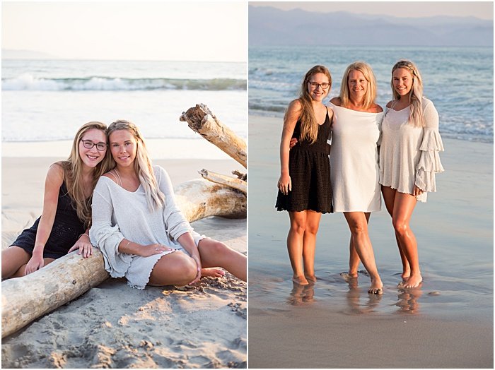 A diptych portrait of a mother and daughters on the beach - mother daughter photoshoot