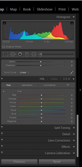 a screenshot showing how to post process macro photography using hsl sliders in lightroom