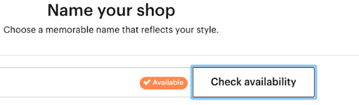 A screenshot of how to name your shop to sell photos on etsy
