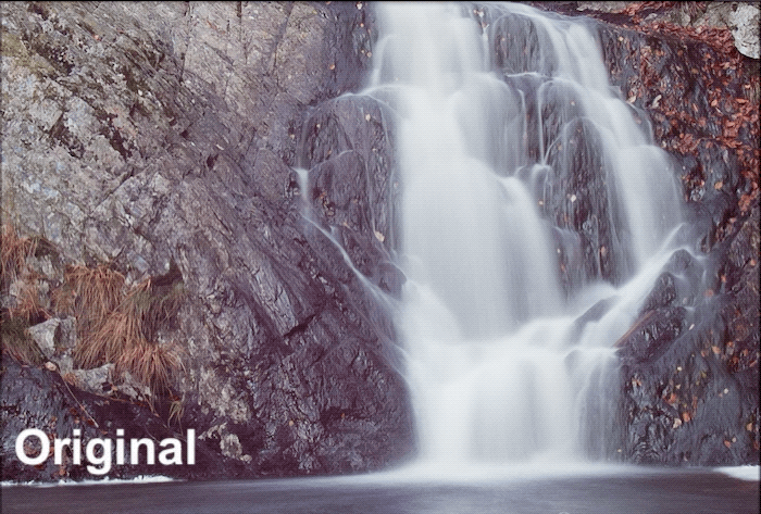 Animated gif showing the effects of Lightrooms texture control slider on a waterfall photo 