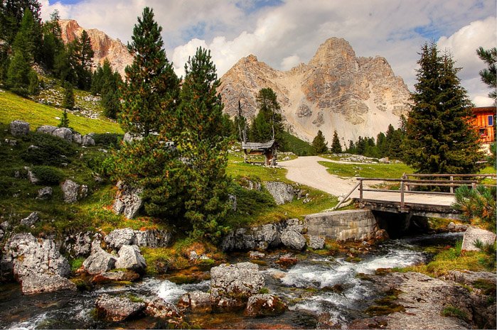 A stunning mountainous landscape over a stream