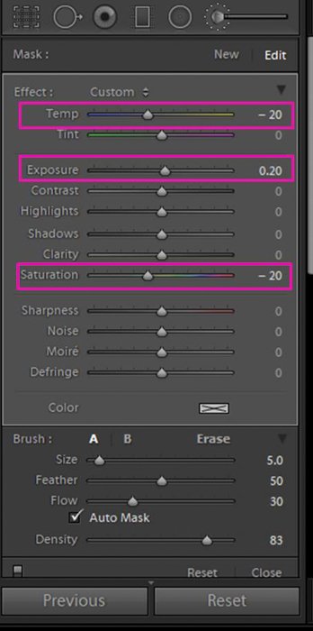 A screenshot showing how to whiten eyes and teeth in Lightroom 
