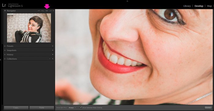 A screenshot showing how to whiten teeth in Lightroom 