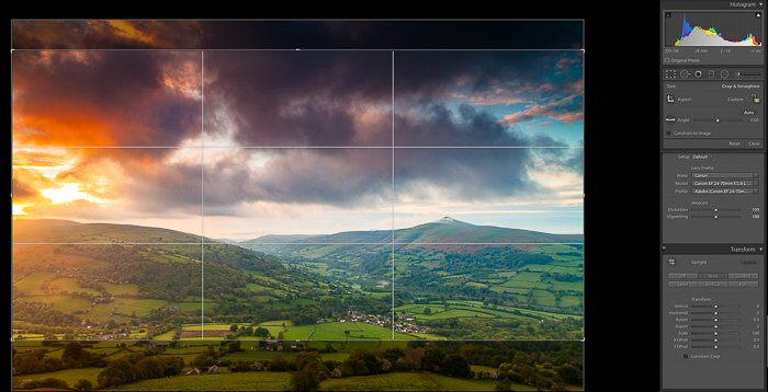 A screenshot showing how to edit landscape photos in Lightroom