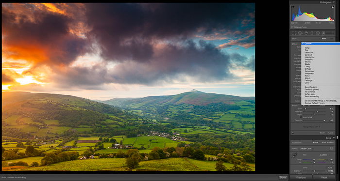 A screenshot showing how to edit landscape photos in Lightroom