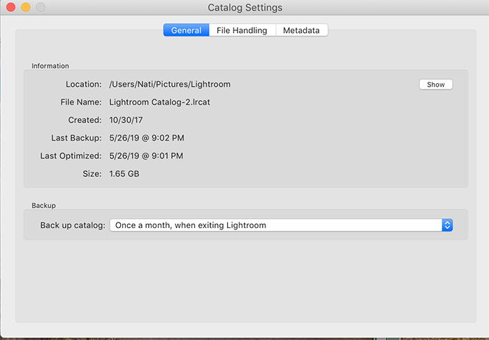 a screenshot showing how to move lightroom to a new computer - catalog settings