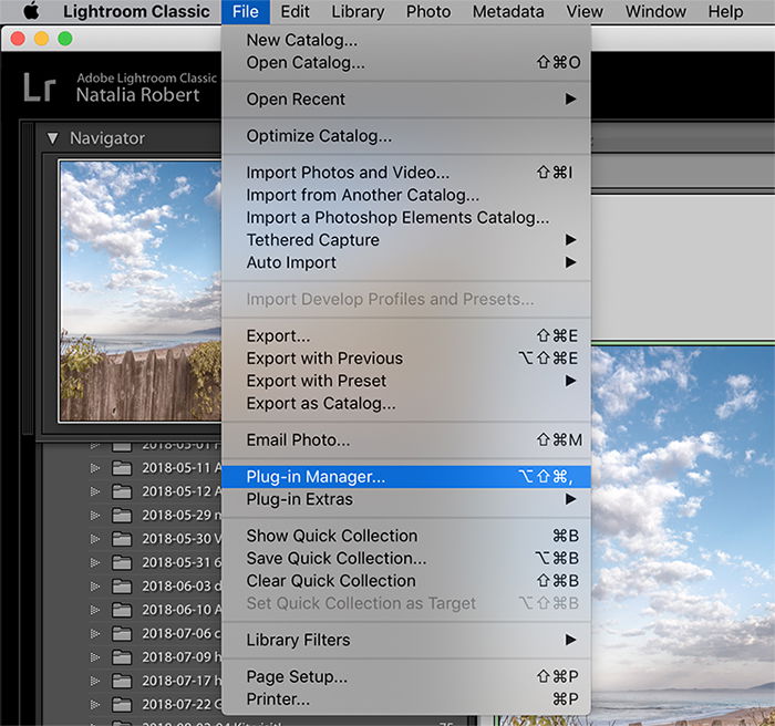 a screenshot showing how to move lightroom to a new computer - plug-in manager