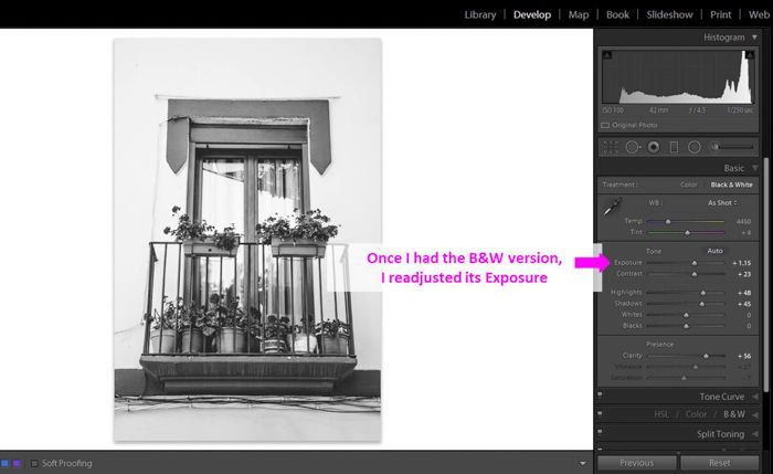 A screenshot showing how to make sepia tone images in Lightroom