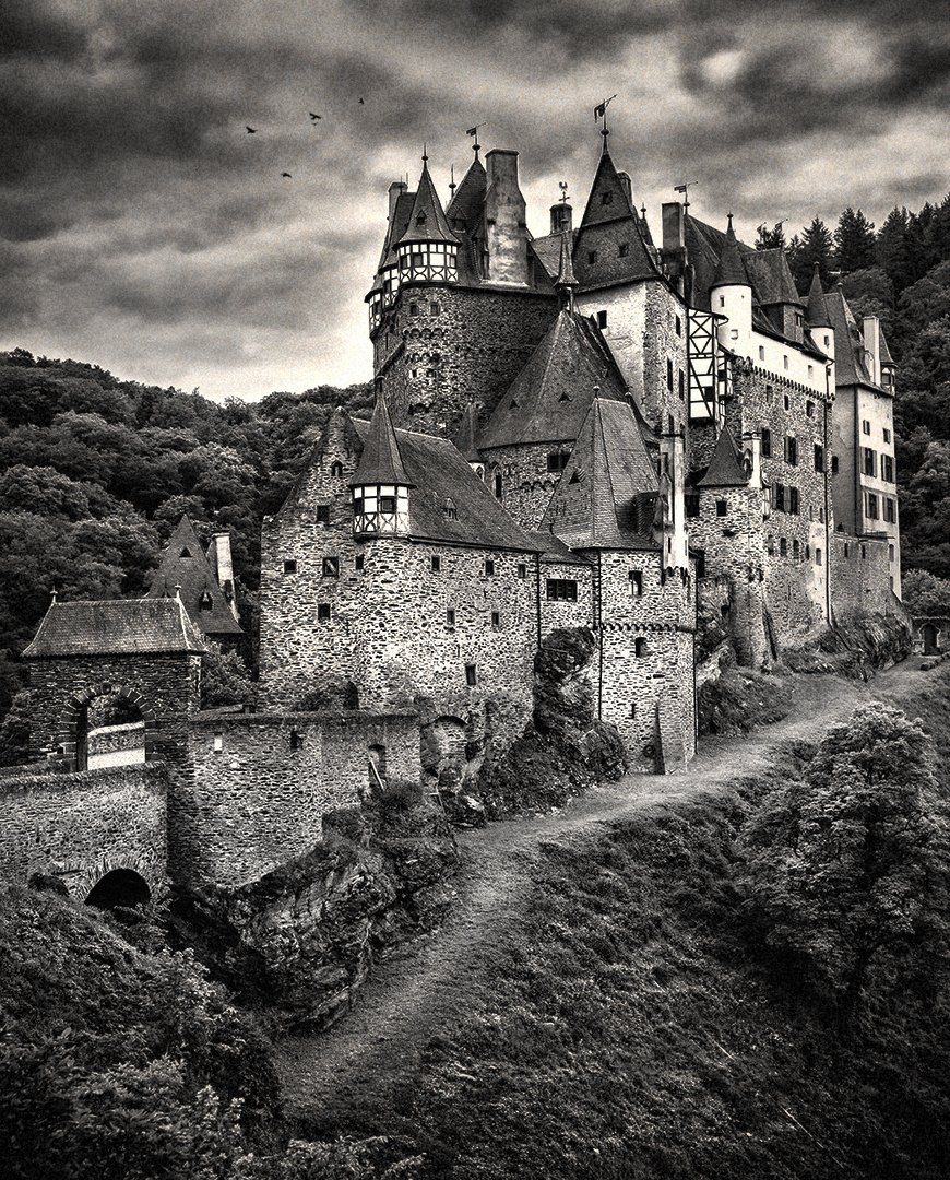 Alternative photography Gumoil print of a castle