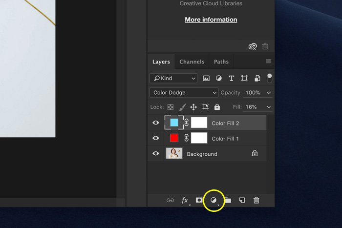 A screenshot showing how to add solid layers in Photoshop