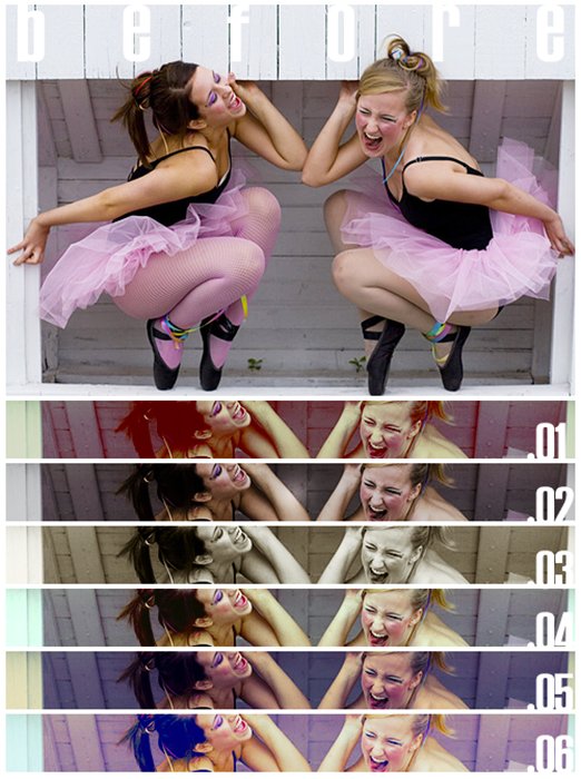 Screenshot of a free retro Photoshop action pack graphic with two ballerina's posing
