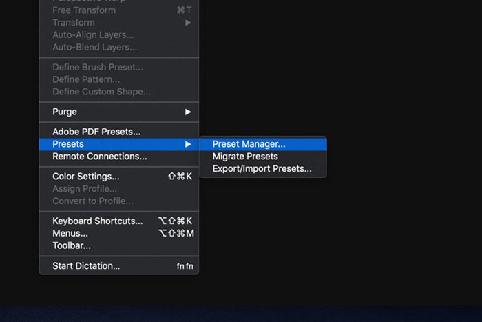 A screenshot showing how to use Photoshop Brushes - preset manager