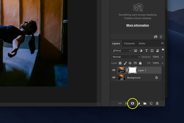 A screenshot showing how to edit Levitation Photography in Photoshop - create a layer mask