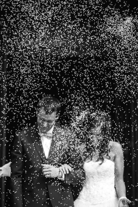 atmospheric monotone wedding portrait 