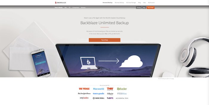 a screenshot of Backblaze website - photography business tools
